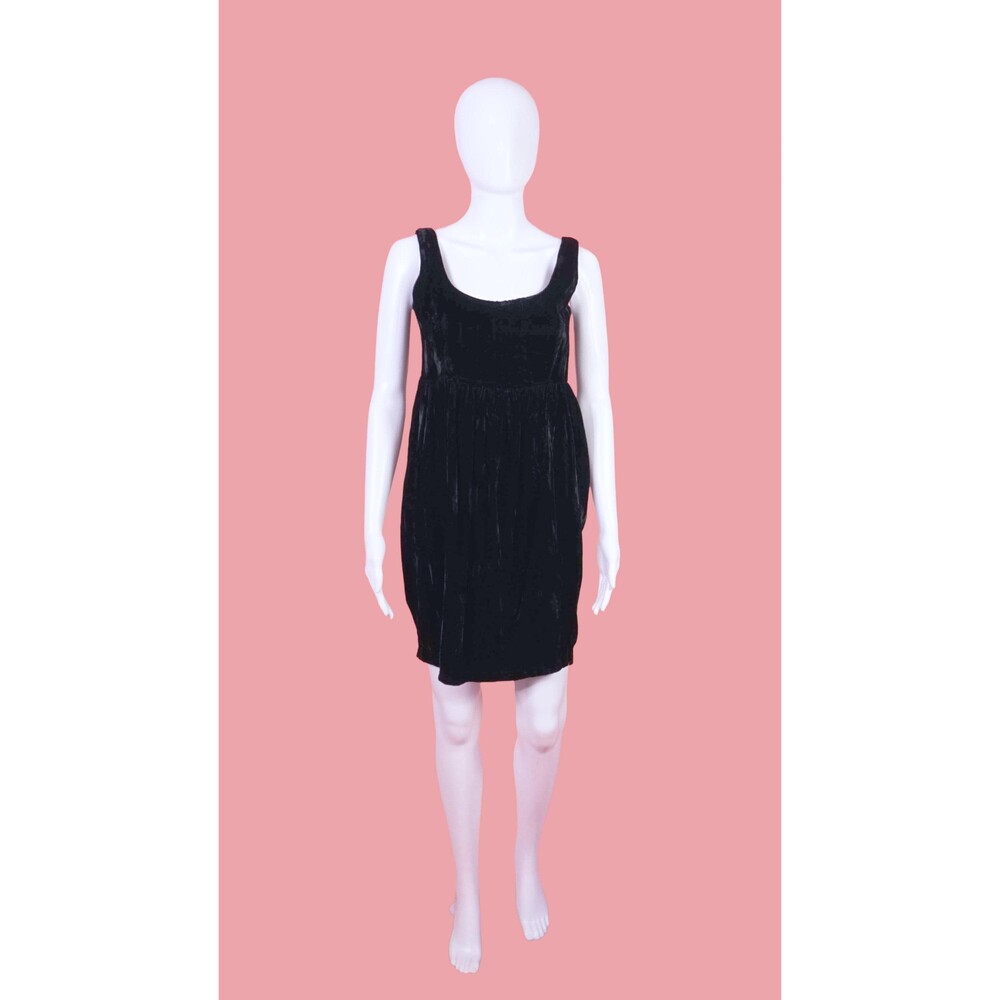 1980s Vintage BETSEY JOHNSON PUNK Label. Velvet Empire Waist Babydoll Dress. XS